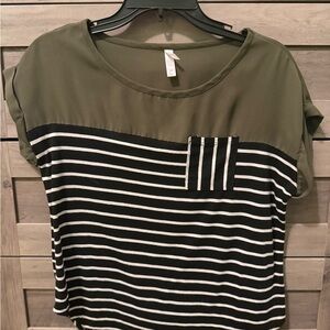 Xhilaration Olive and Black Striped Short Sleeve Top